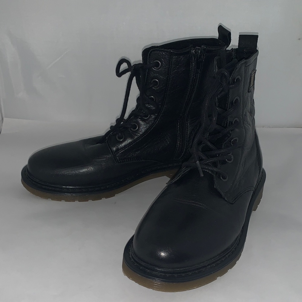 Sleek Black Leather Combat Boots